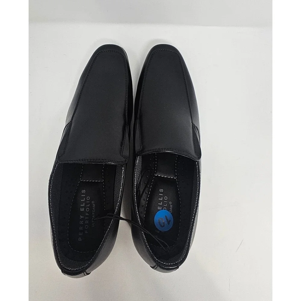 Perry Ellis Loafers Dress Shoes Mens 10 Wide Bicycle Toe Black Portfolio Slip On